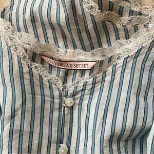 NWOT Victoria's Secret Blue and White Striped Lace Pajama Set